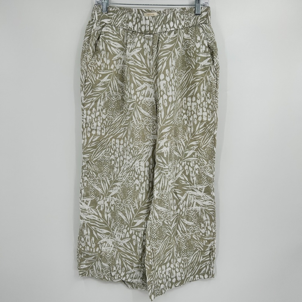 Coastal Cottage Wide Leg Linen Pants Womens M Tropical Floral Lagenlook Beach